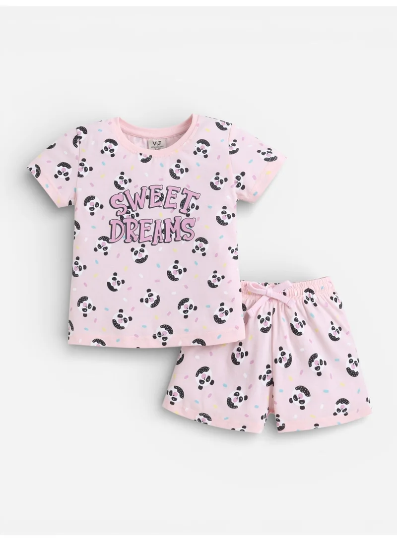 Victor And Jane  Girls Sweet Dreams Print Cotton Pajama Set – T-Shirt & Shorts Nightwear for Women | Best Price UAE